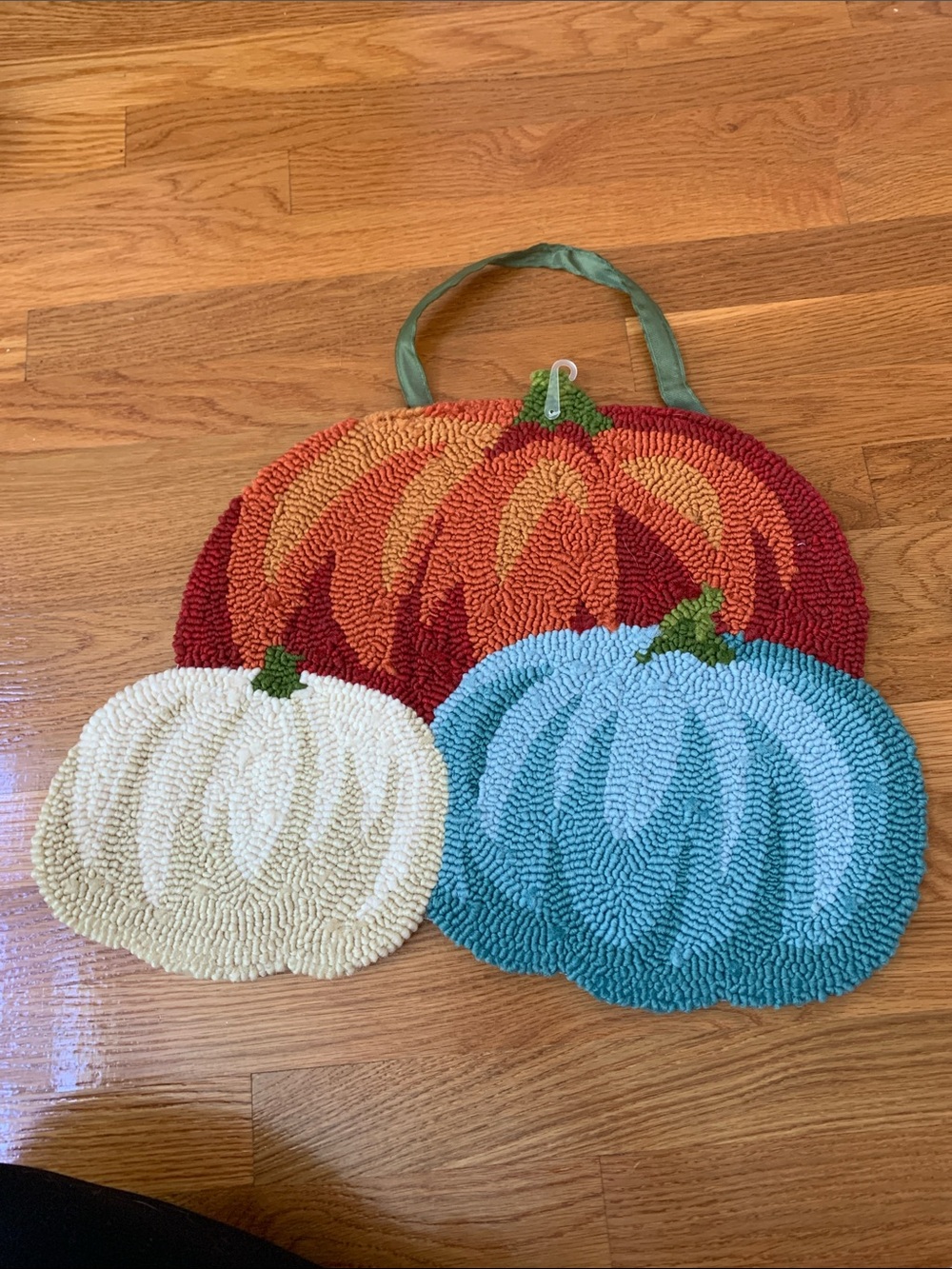 Chunky Hooked Pumpkins Wall Hanging - Orange, Teal, Cream Plow&Hearth